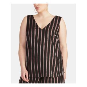 RACHEL ROY Womens Black Striped Sleeveless V Neck Tank Top Plus Size: 2X